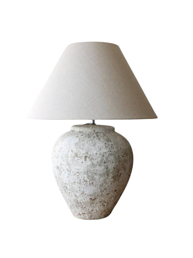 Tuscan Stone Lamp + Oatmeal Lampshade