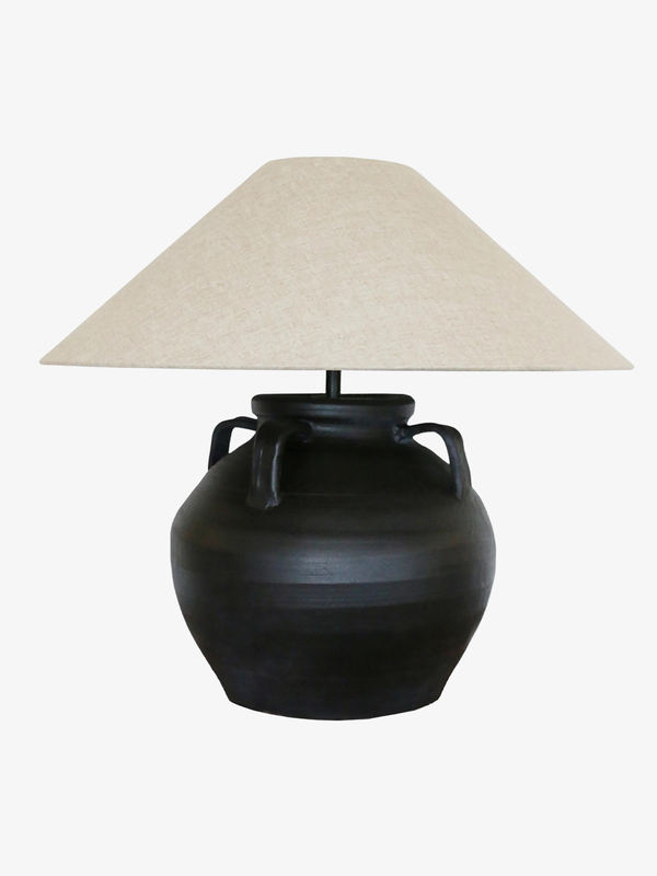 Tuscan Style Ironsand Lampbase and Coolie Linen Shade